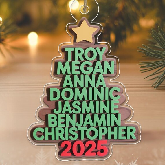 Custom Family Name Christmas Tree Acrylic Ornament Rustic Wall Art
