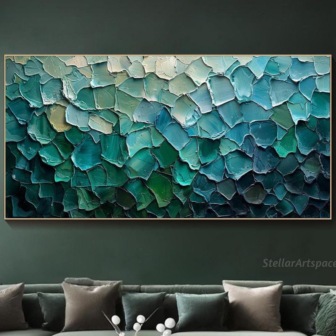 Green Leaf Texture Teal Overlapping Leaves Abstract Nature Wall Art