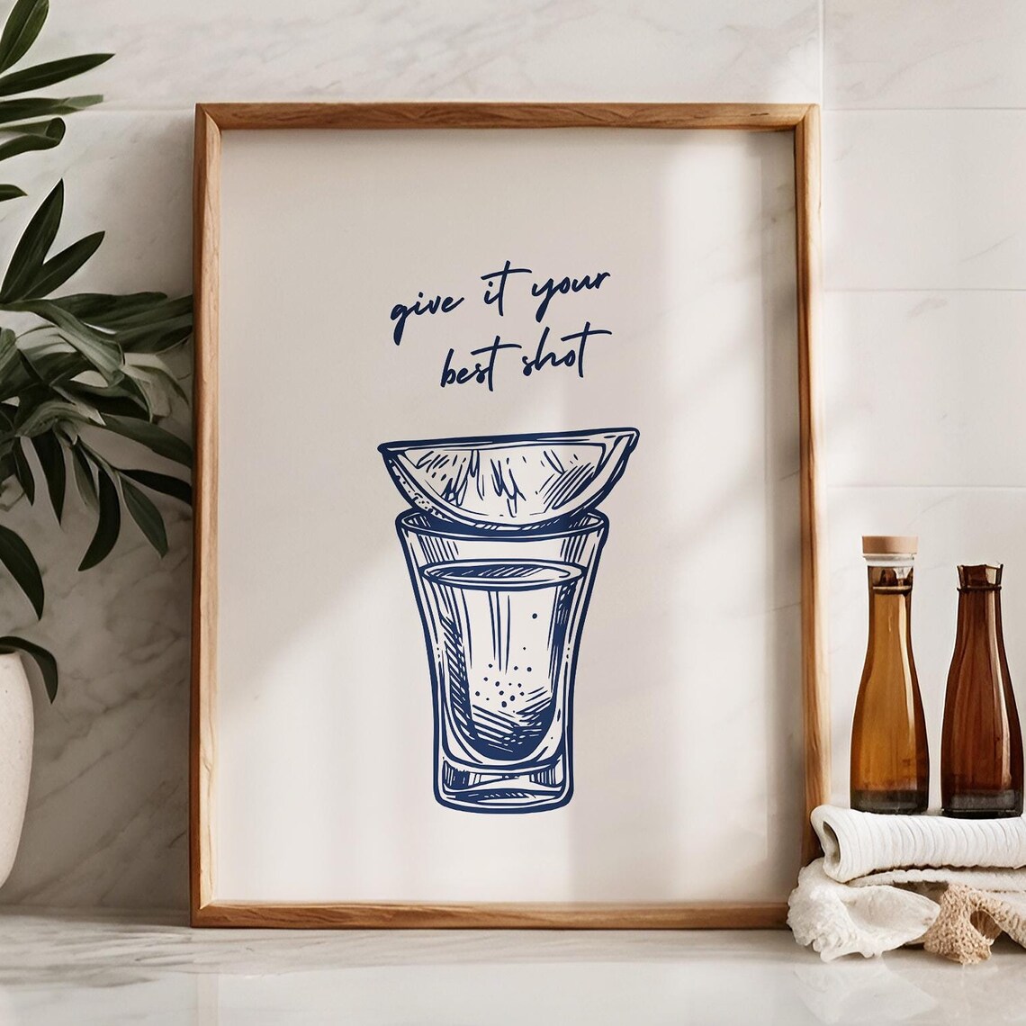 Give It Your Best Shot Tequila Shot Glass Lime Bar Cart Print