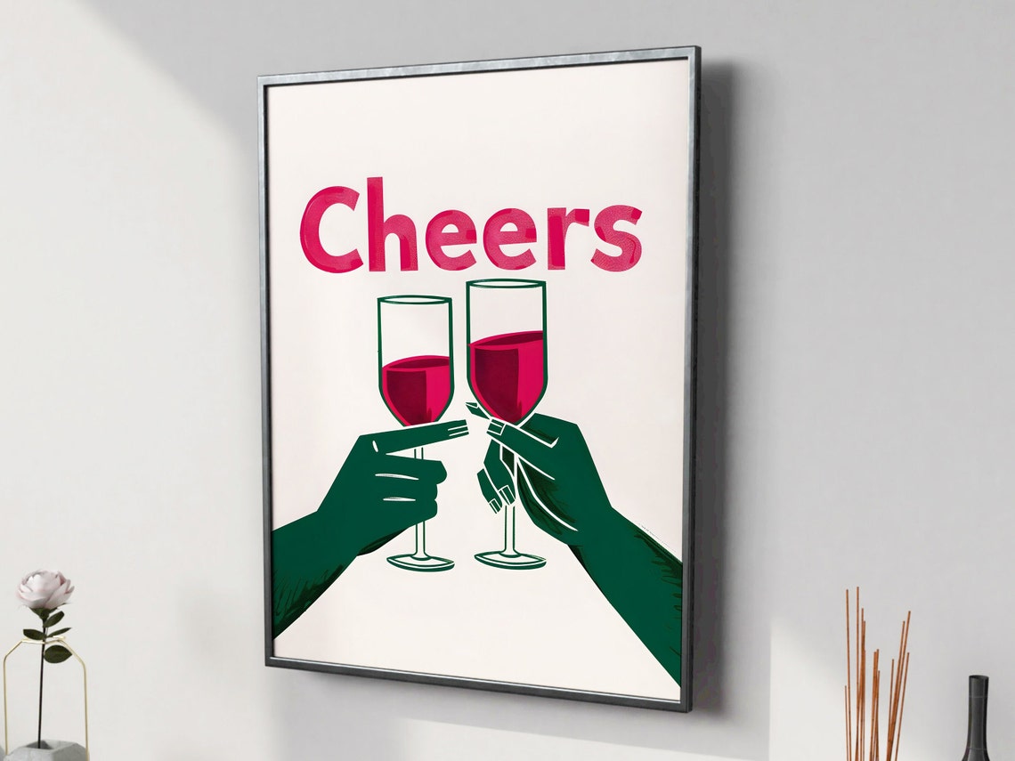 Cheers Toasting Wine Glasses Green Hands Retro Pop Art Party Poster - Image 5