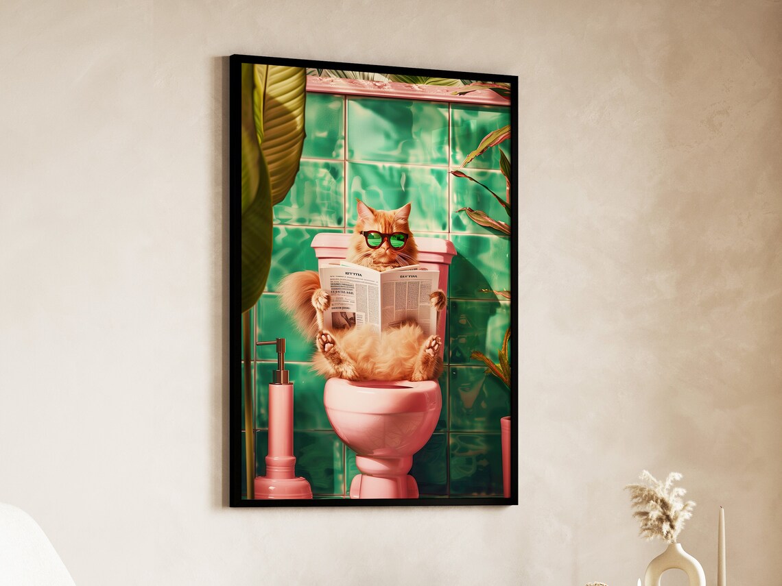 Funny Cat Toilet Bathroom Wall Art Print - Image 3