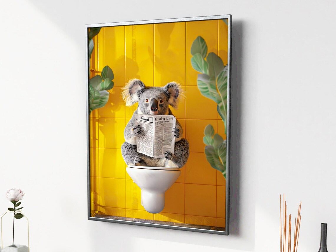 Koala Sitting On Toilet Funny Bathroom Art Print - Image 2