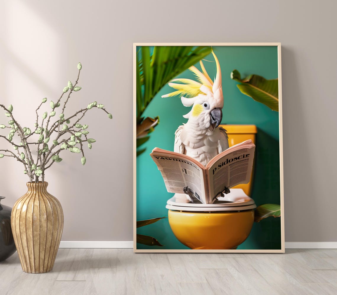 White Cockatoo Print Bird Prints Funny Posters Bathroom Wall Decor Toilet Wall Art Bathroom Wall Art Bathroom Decor Maximalist Wall Art - Image 3