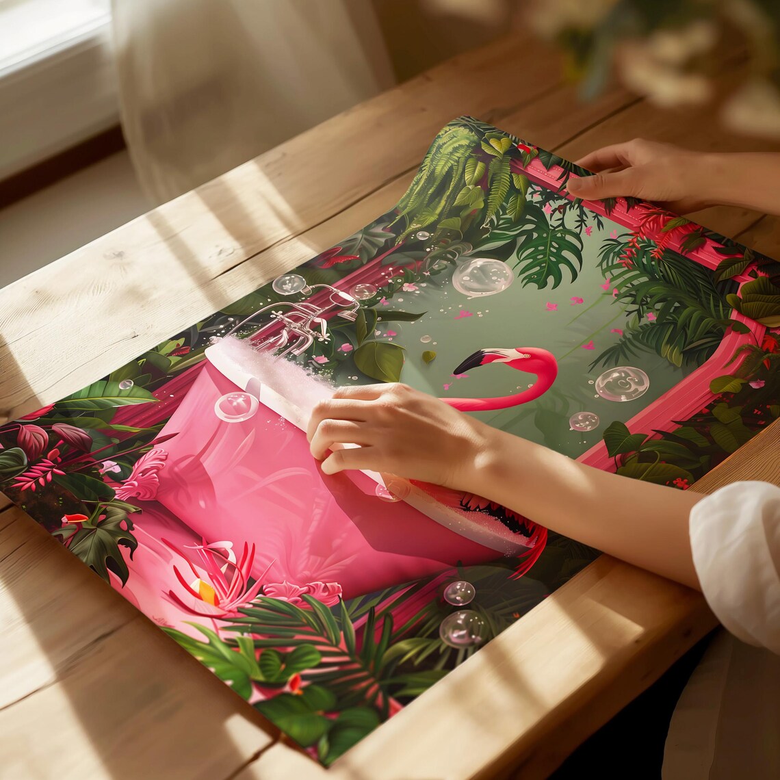Pink Flamingo In Bathtub Funny Bathroom Art Print - Image 3