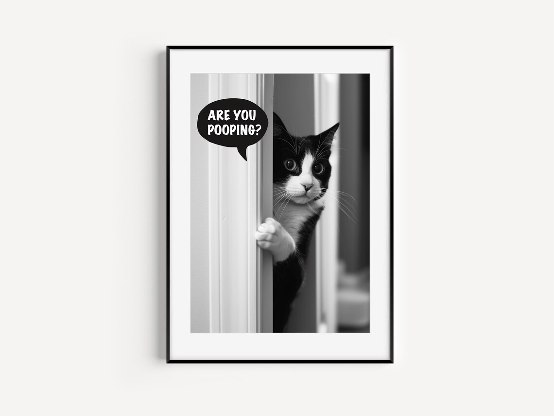 Funny Bathroom Cat Poster, Toilet Humor Art Print - Image 2