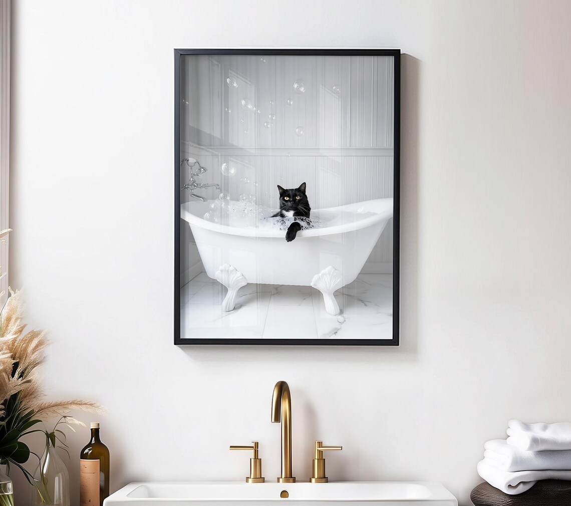 Black Cat In Bathtub Bathroom Humor Art Print - Image 4