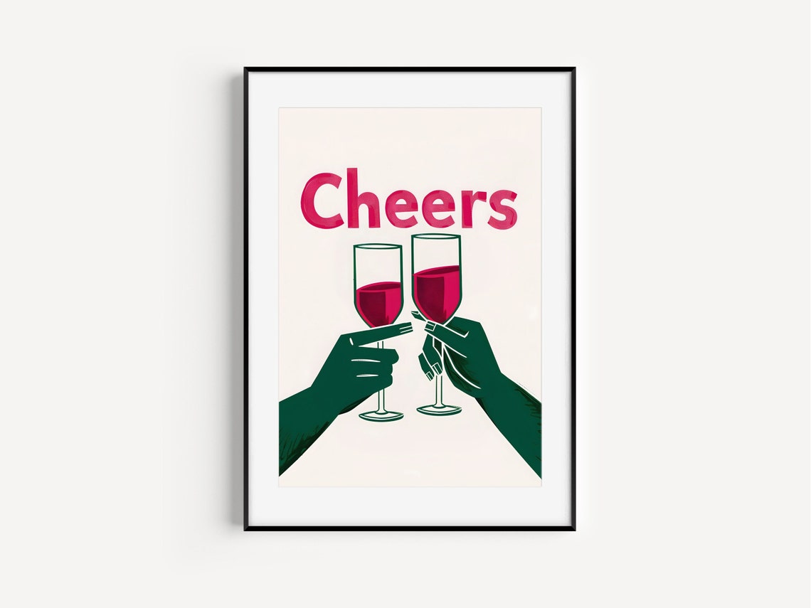 Cheers Toasting Wine Glasses Green Hands Retro Pop Art Party Poster - Image 3