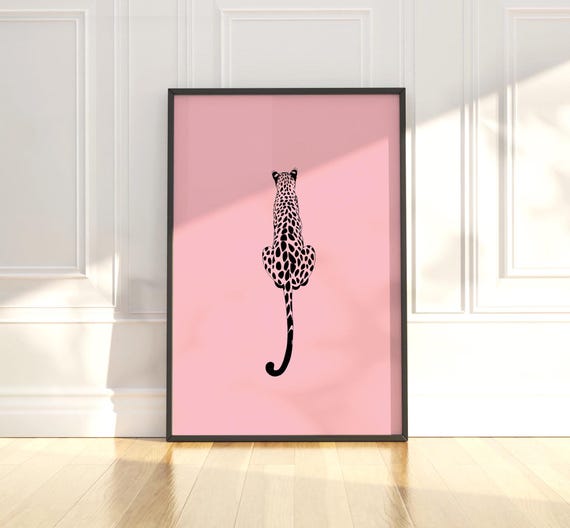 Pink Leopard Silhouette Trendy Maximalist Animal Decor Poster