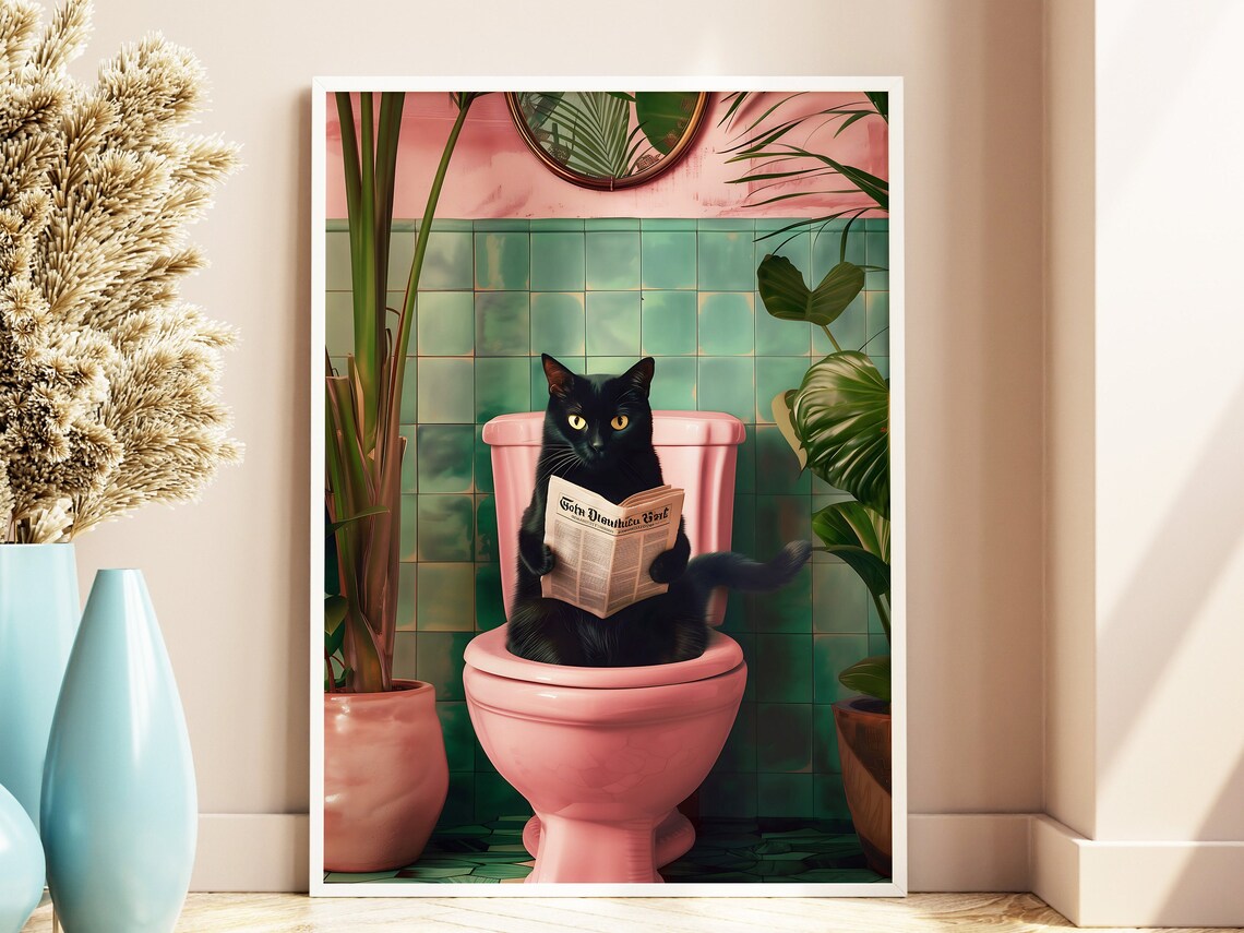 Bathroom Cat Print, Funny Toilet Wall Art - Image 2