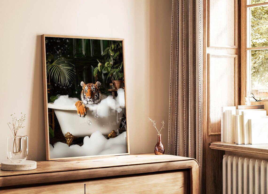 Tiger in Bathtub Bathroom Wall Art Poster - Image 3