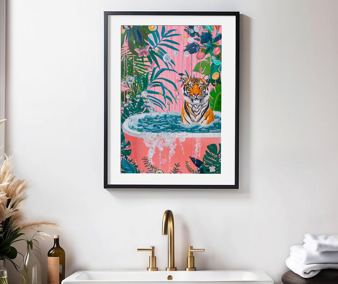 Tiger In Bathtub Art Print, Funny Bathroom Decor - Image 5