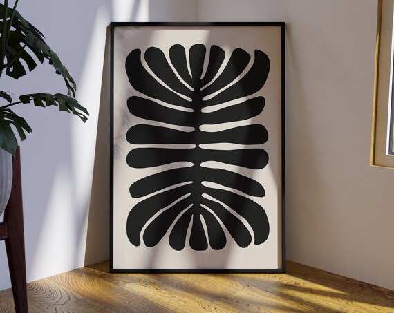 Black Monstera Palm Leaf Silhouette Modern Botanical Art Poster
