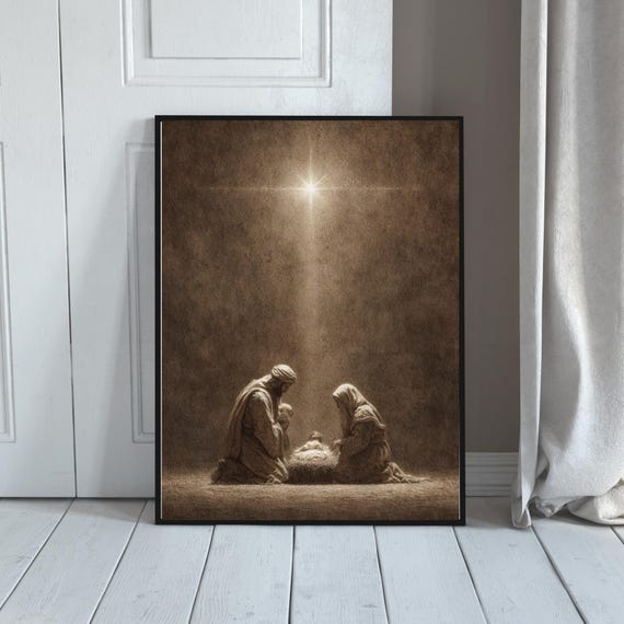 Minimalist Nativity Scene Print Holy Family Wall Art