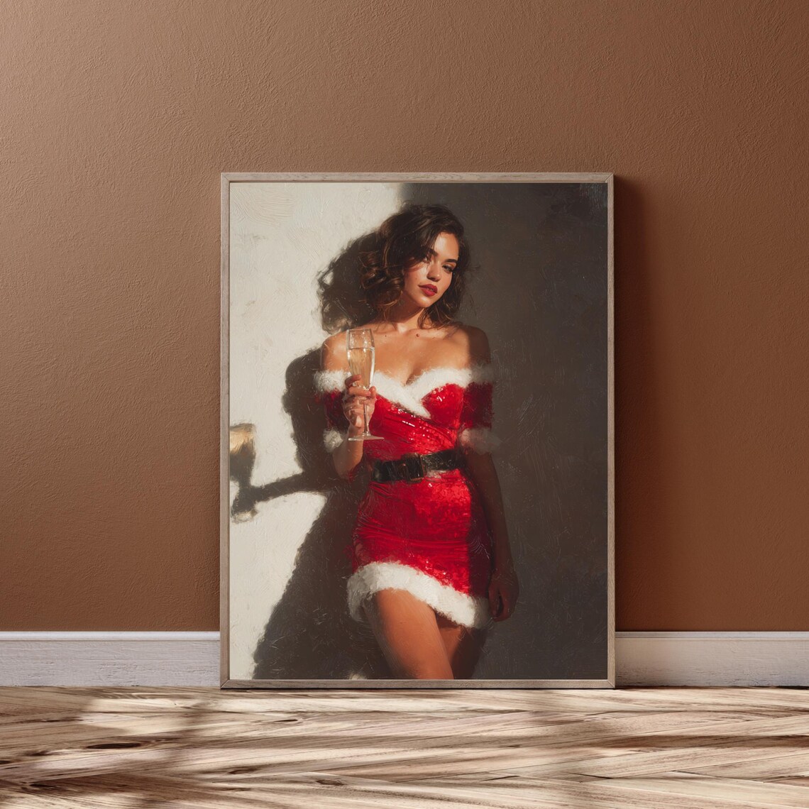 Elegant Woman In Santa Dress Christmas Art Print