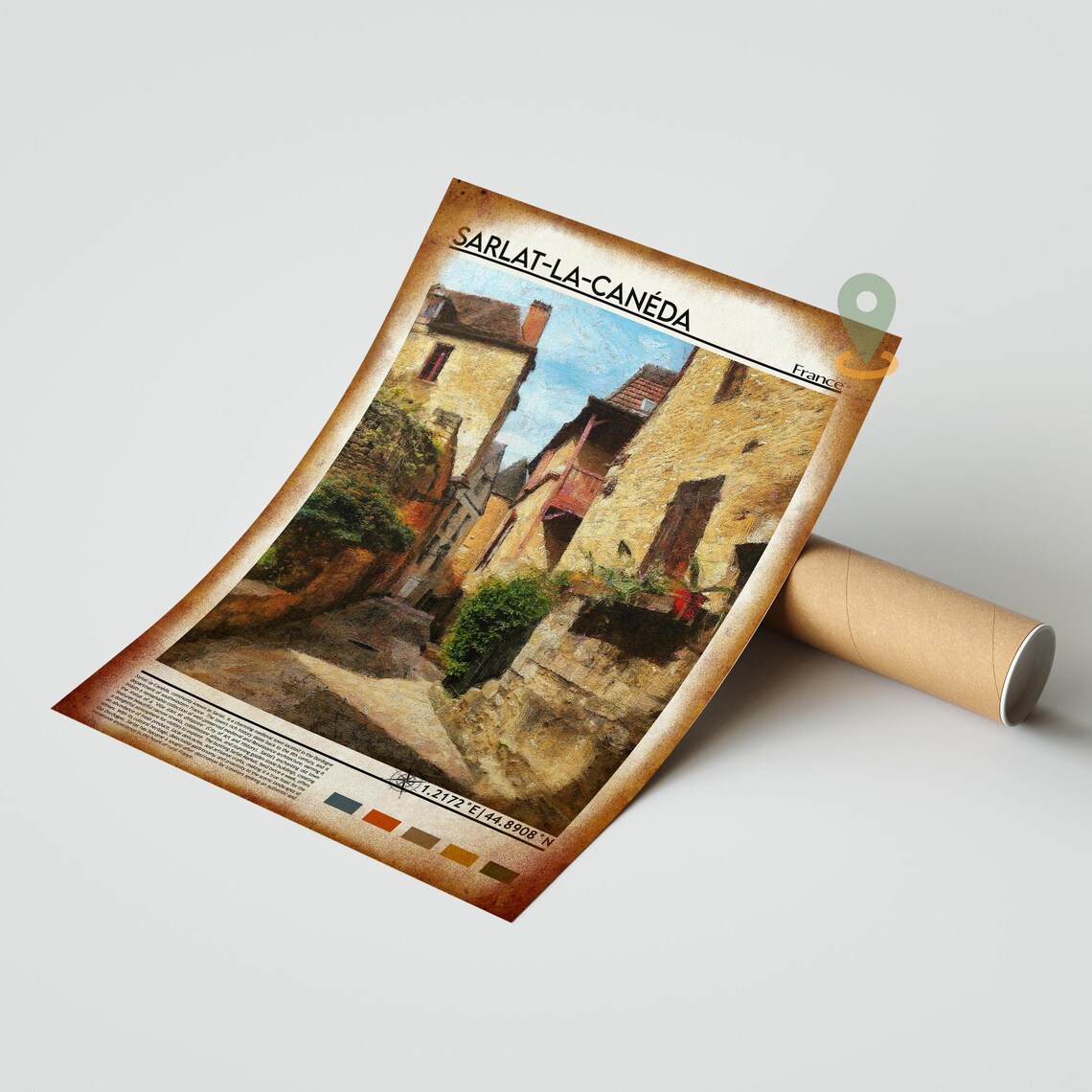 Sarlat la Caneda France Medieval Stone Village Street Travel Poster - Image 3
