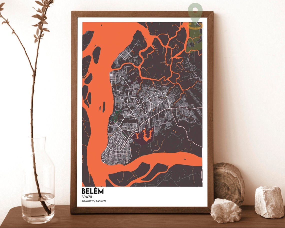 Belem Brazil Navy Gold Bold Amazon Riverfront City Map Poster - Image 4