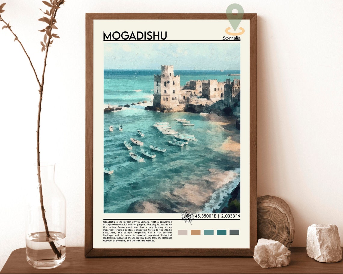 Mogadishu Somalia Historic Harbor Stone Fortress Travel Poster