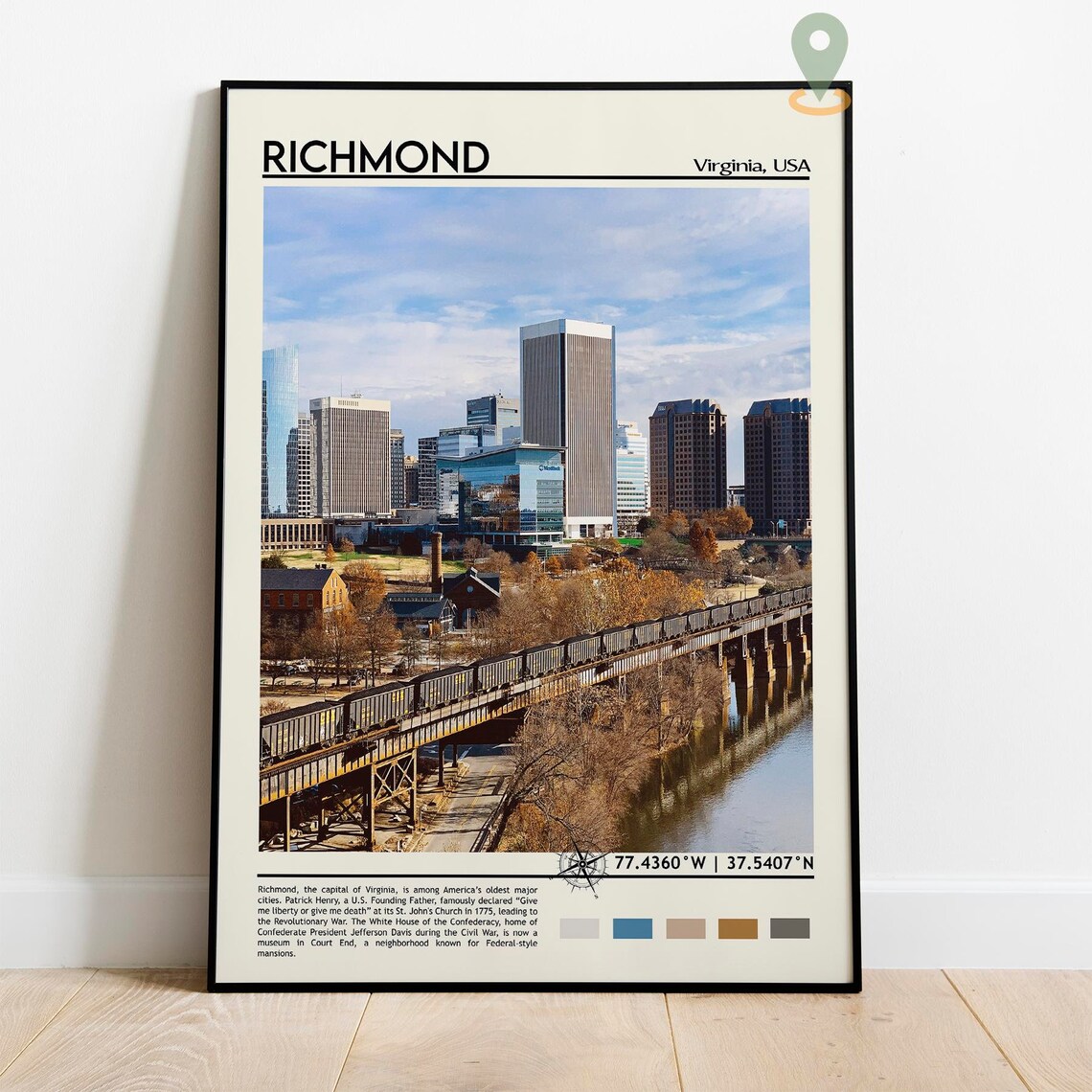 Richmond Virginia USA Downtown Skyline Train Bridge Travel Poster - Image 2