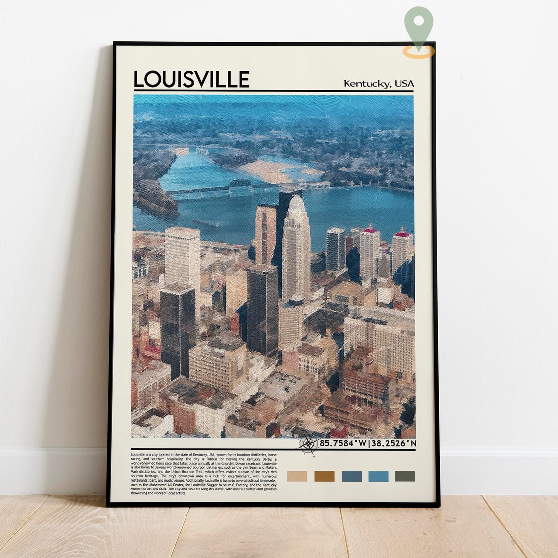 Louisville Kentucky Downtown Skyline River View Travel Poster - Image 2