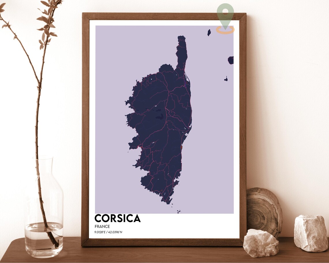 Corsica France Vintage Sepia Map Art Island Blue Modern Travel Poster - Image 4