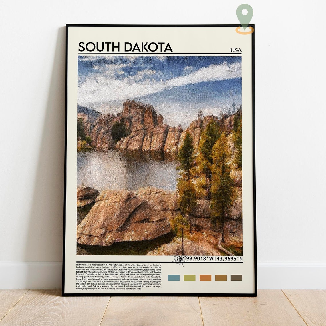 South Dakota Print South Dakota Poster South Dakota Wall Art South Dakota Travel Print South Dakota Art Print South Dakota Artwork - Image 3