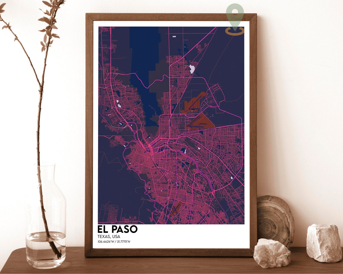 El Paso Texas Purple Night Modern Minimal City Street Map Poster - Image 2