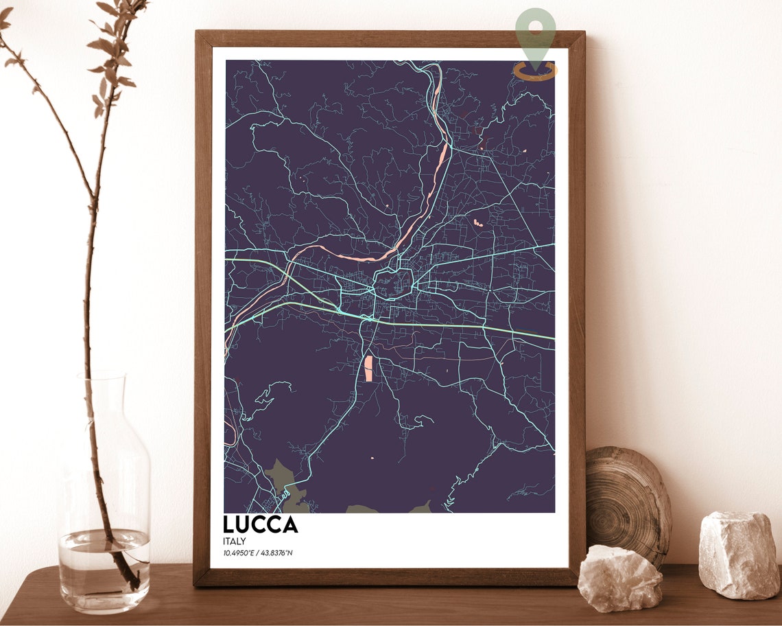 Lucca Italy Crimson Red Minimal Street Map Modern Art Poster - Image 3