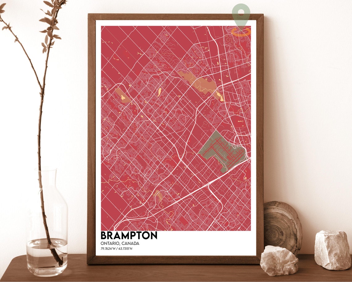 Brampton Ontario Canada Dark Navy City Map Modern Decor Poster - Image 3