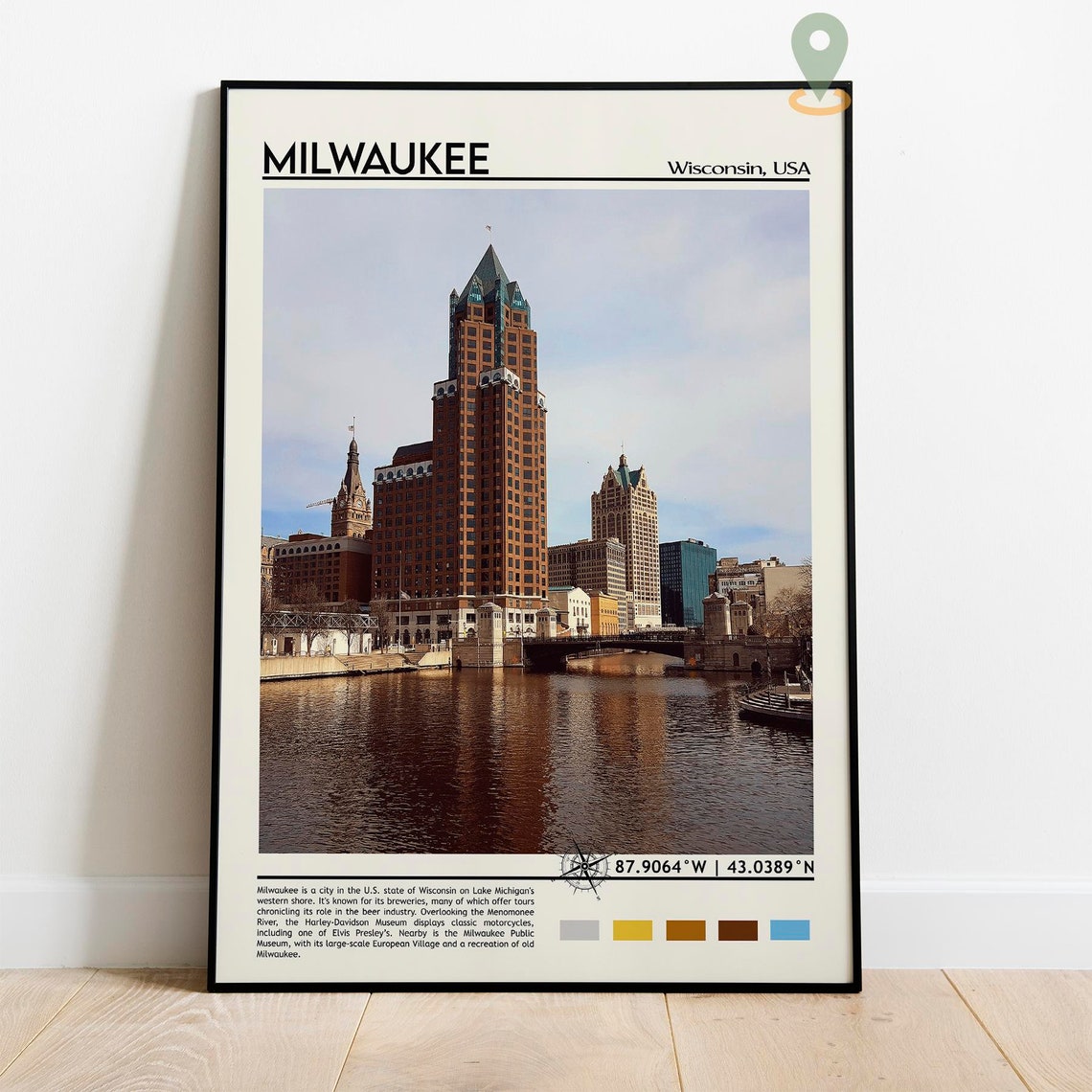 Milwaukee Wisconsin Downtown Riverfront Skyline City View Poster - Image 2