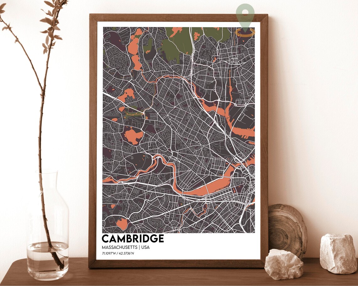 Cambridge Massachusetts Street Map Charles River Magenta Cream Art Print - Image 5