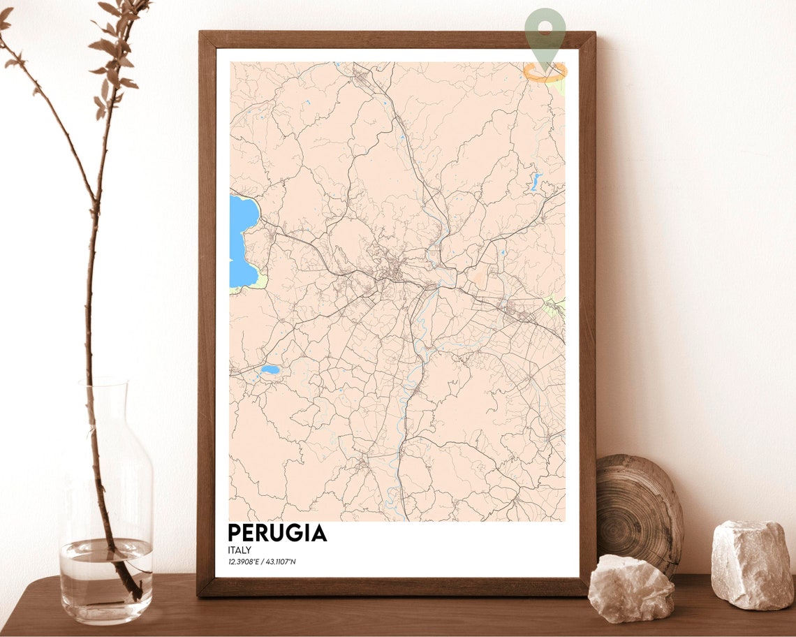 Perugia Italy Dark Charcoal Modern City Map Street Grid Poster - Image 4