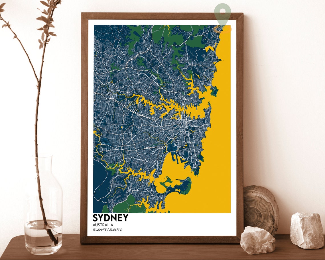 Sydney Australia Teal Street Map With Harbor Inlet Modern Art Poster - Image 6