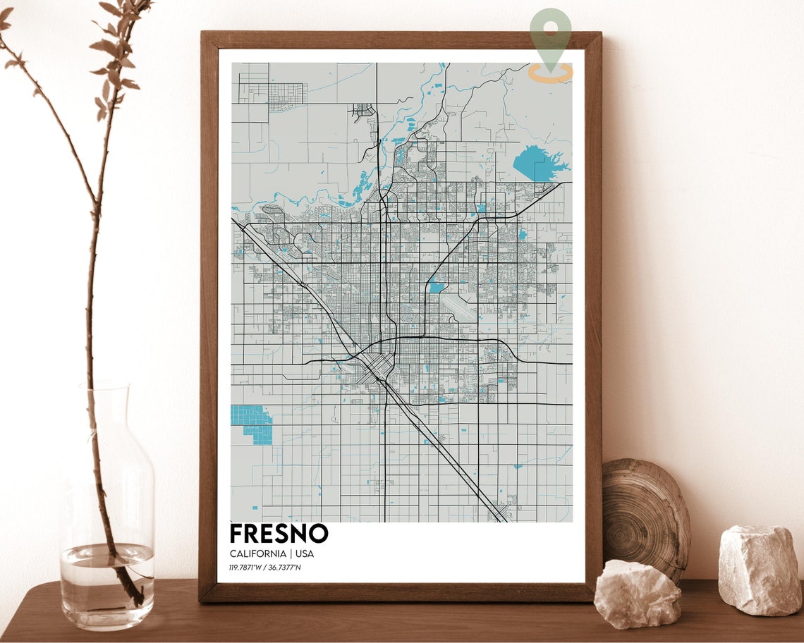Fresno Map Fresno Map Print Fresno Personalized Map Fresno Wall Art Fresno Travel Poster Fresno Poster Fresno California Poster - Image 2