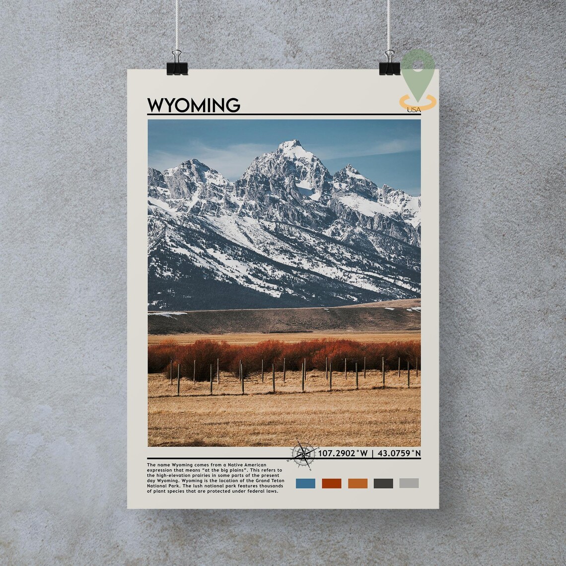 Wyoming USA Grand Teton Snow Capped Peaks Ranch Land Photo Poster - Image 3