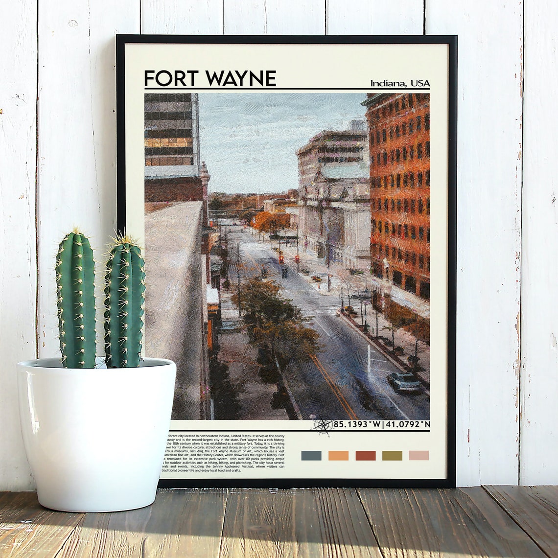 Fort Wayne Indiana Downtown Street City View Coordinate Travel Poster - Image 3