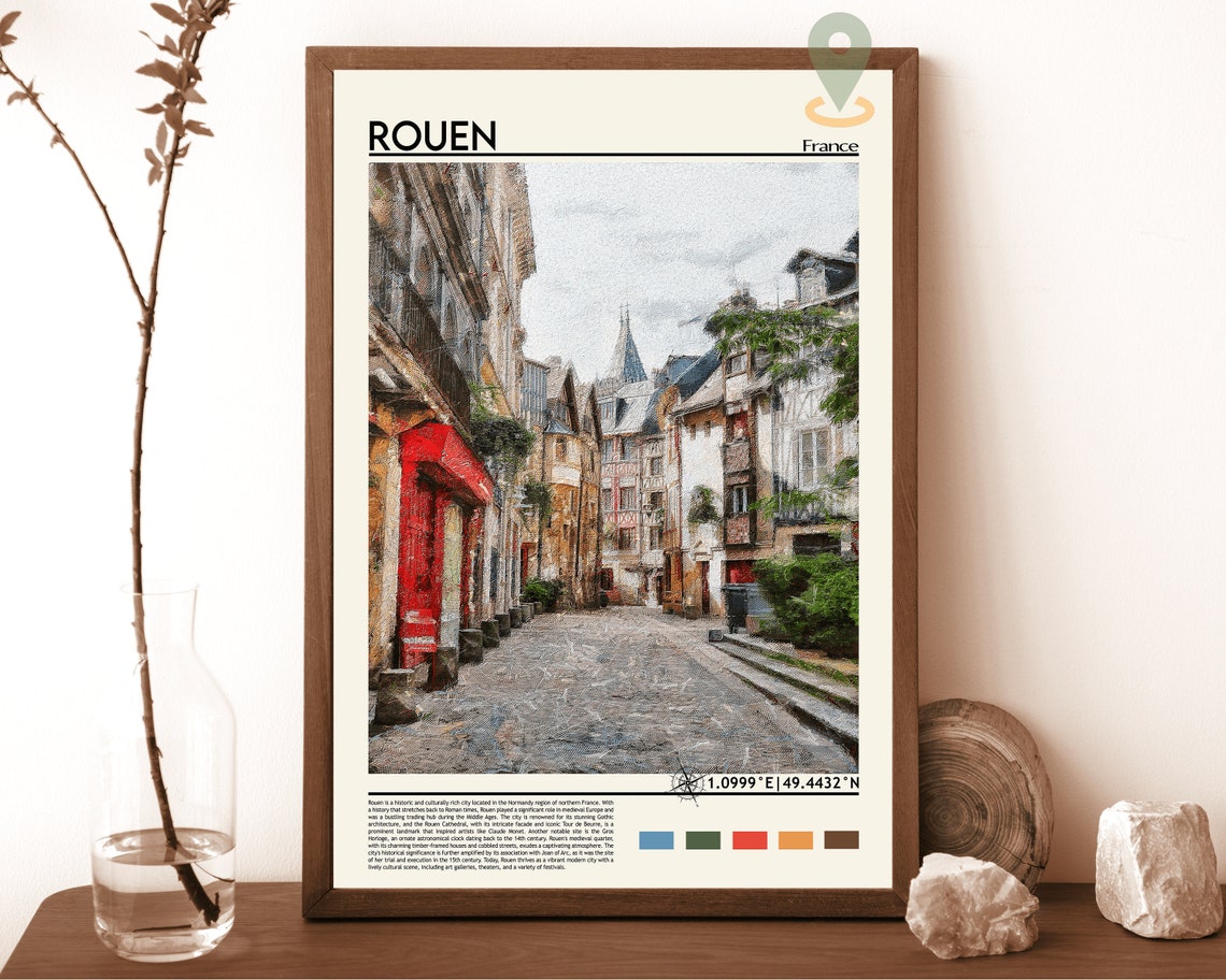 Rouen Poster Normandy Art France Travel Poster Rouen Print Rouen Artwork Rouen Wall Art Rouen Travel Normandy Print Rouen France