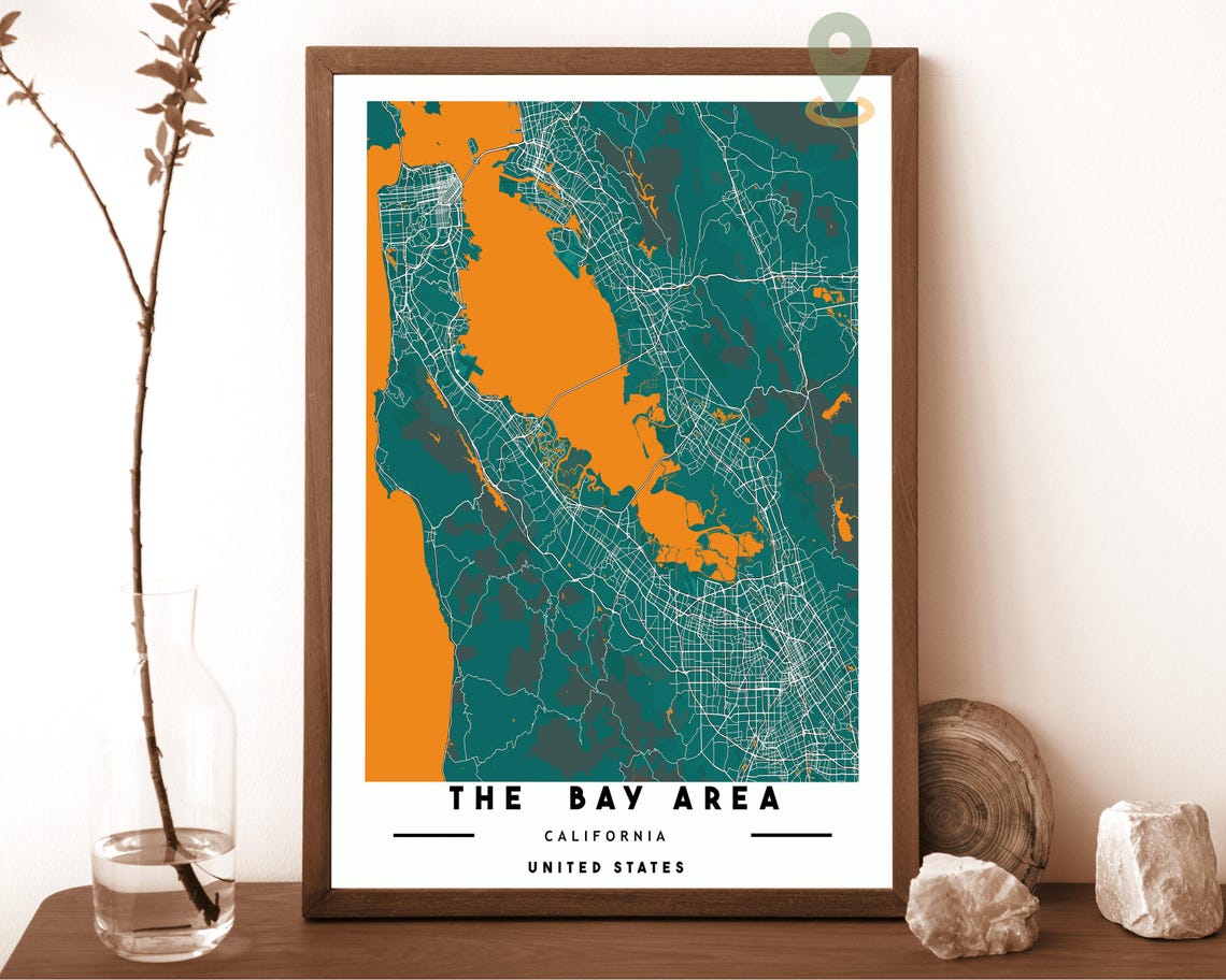 The Bay Area California City Map Art Poster Navy Green Decor - Image 5