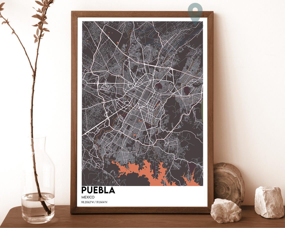 Puebla Mexico Teal Orange Minimalist City Map Home Decor Poster Art - Image 5