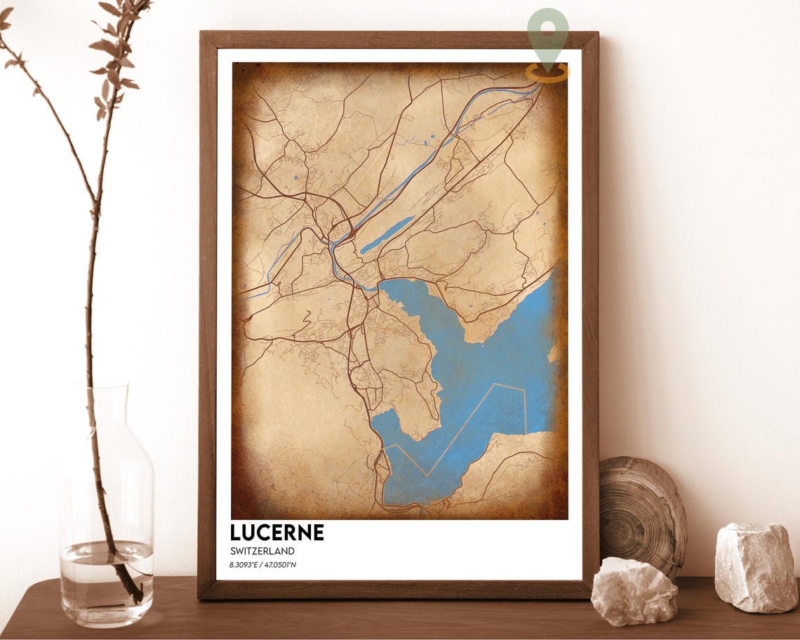 Lucerne Switzerland Lakeside City Street Map Modern Travel Poster - Image 2