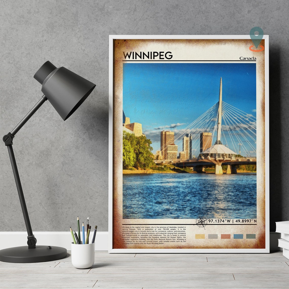 Winnipeg Canada Esplanade Riel Bridge Skyline Photo Travel Art Poster - Image 4