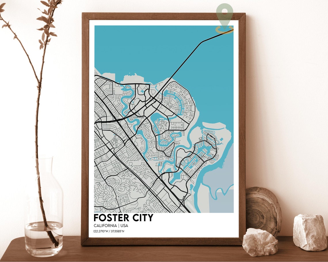 Foster City California Navy Gold Modern City Map Home Decor Poster - Image 6