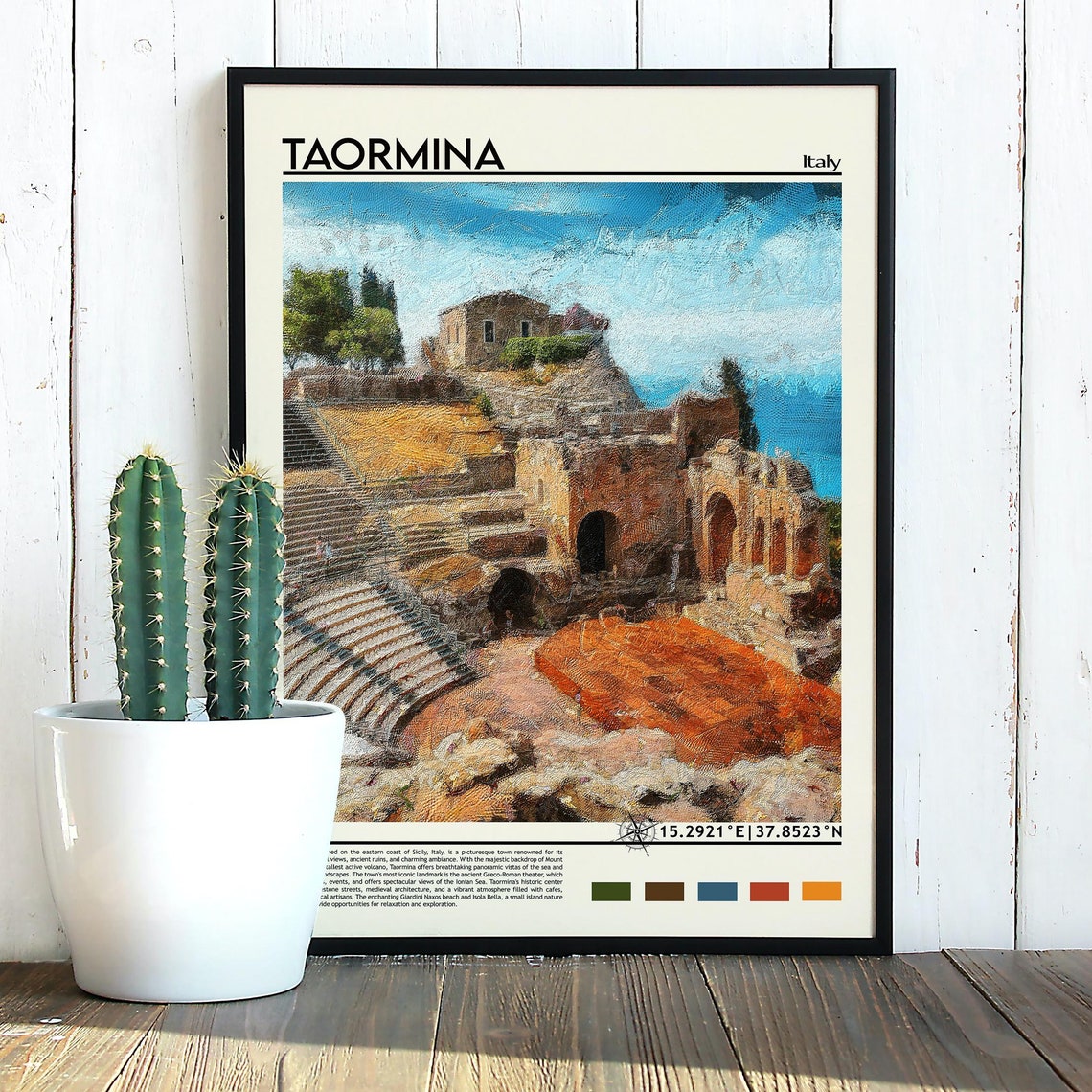 Taormina Italy Ancient Greek Theater Ruins Sea View Painterly Poster - Image 3
