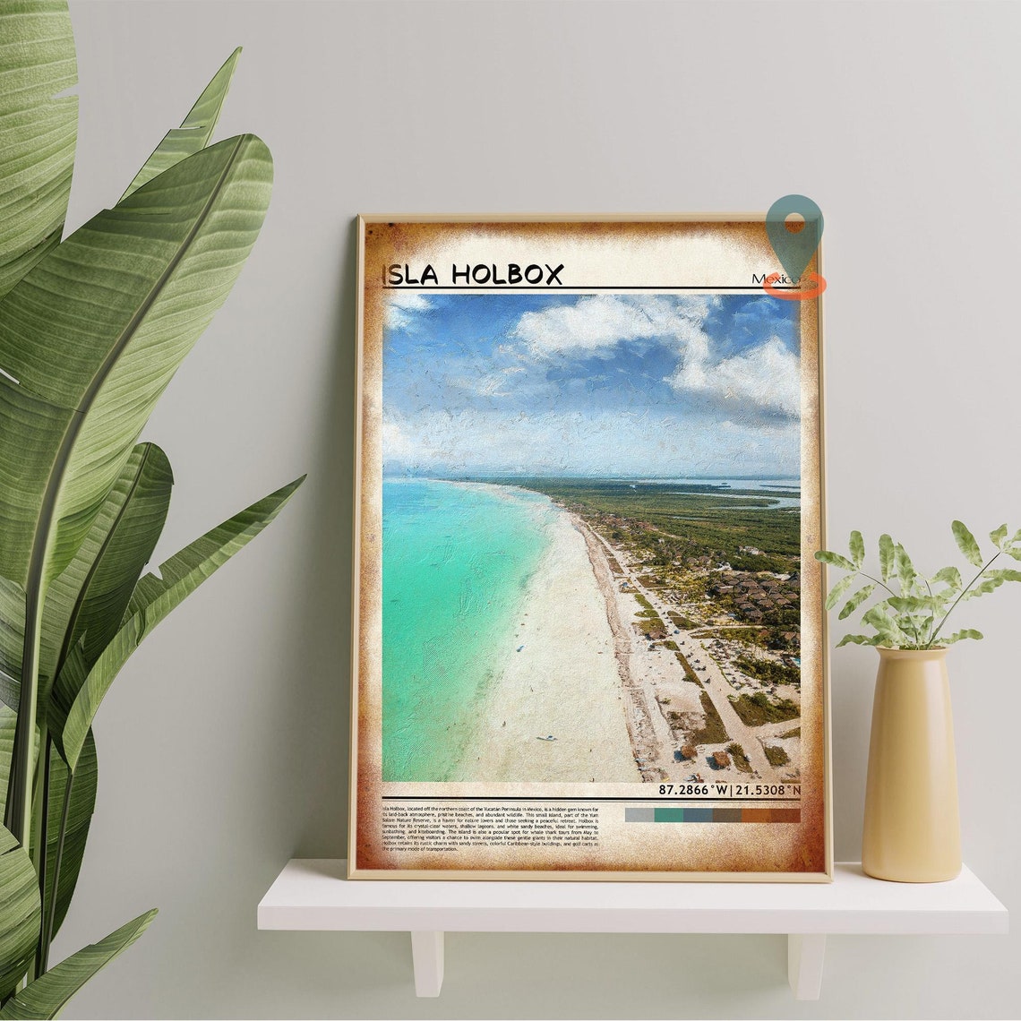 Isla Holbox Mexico Turquoise Beach Aerial Coastline Travel Poster - Image 4