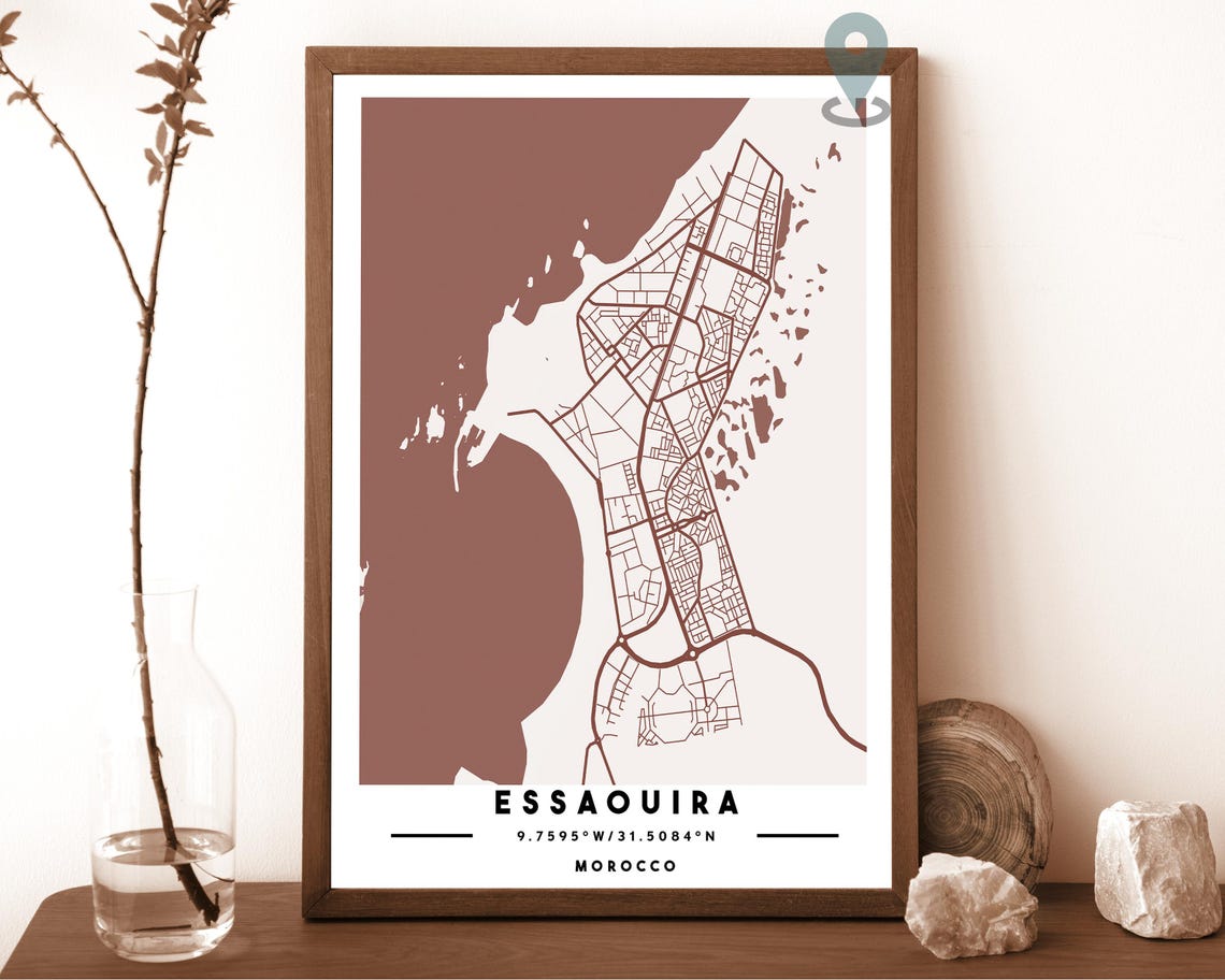 Essaouira Morocco Terracotta Minimal Coastal City Map Poster
