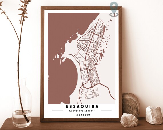 Essaouira Morocco Terracotta Minimal Coastal City Map Poster