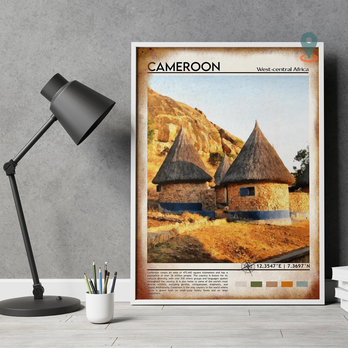 Cameroon Thatched Hut Village Rocky Hills Africa Culture Poster - Image 4
