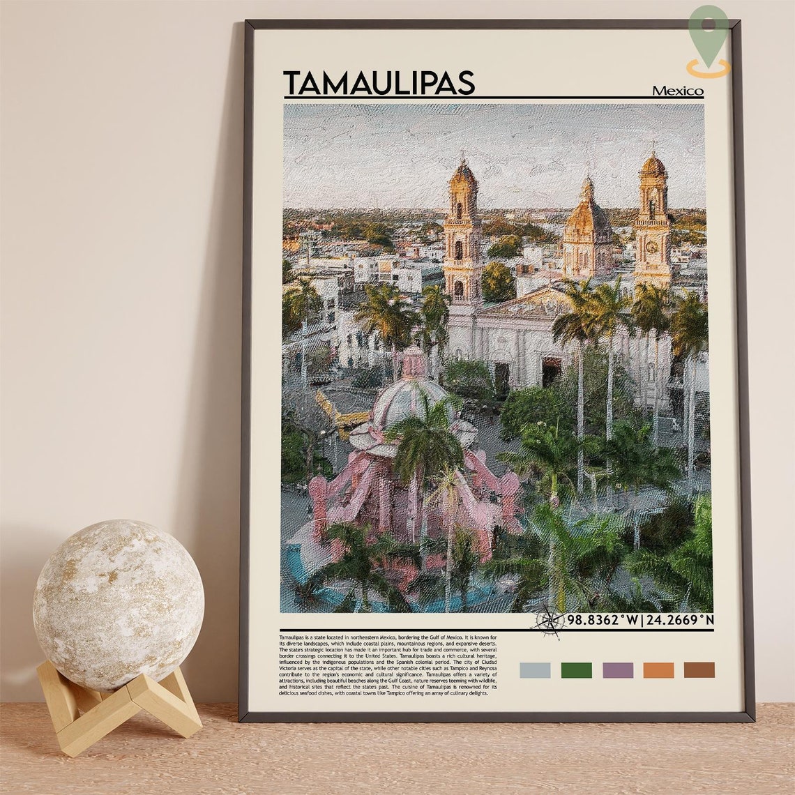 Tamaulipas Mexico Cathedral Plaza Colonial Town View Travel Poster - Image 3