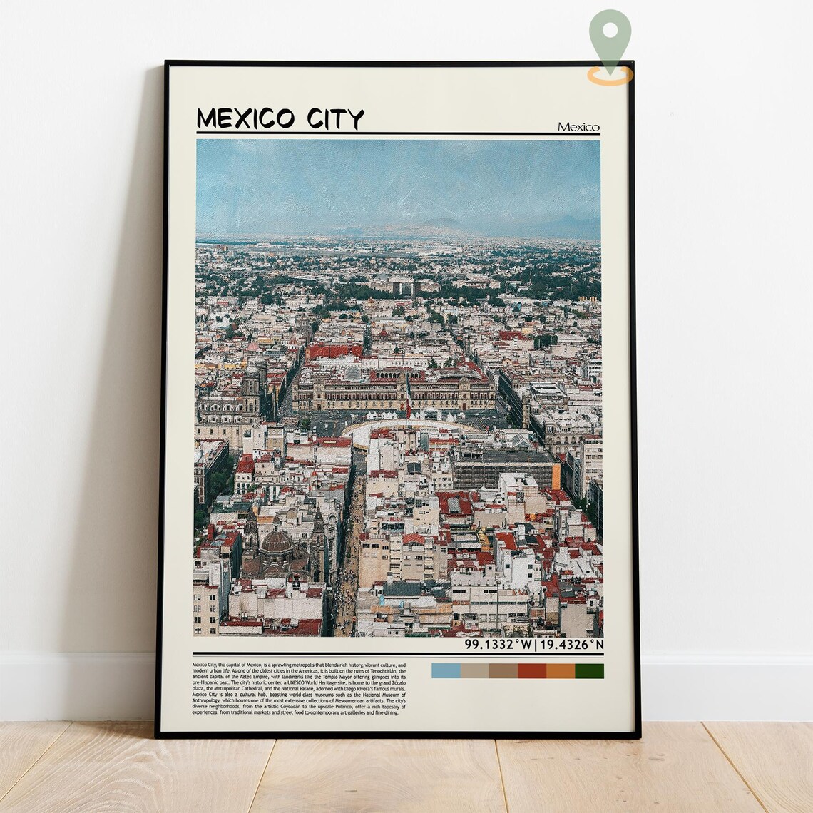 Mexico City Mexico Historic Center Aerial View Vintage Poster - Image 2