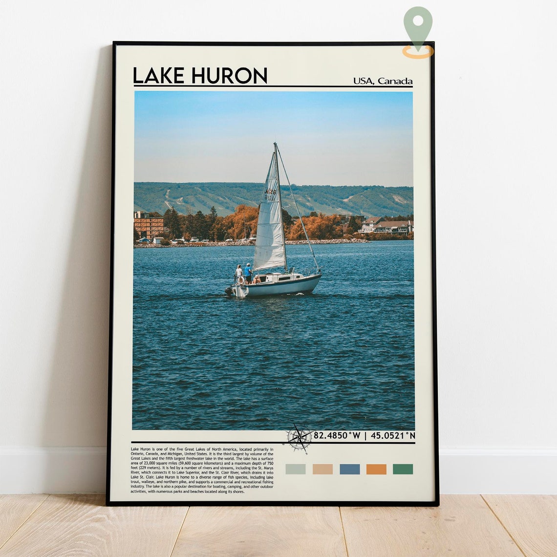 Lake Huron USA Canada Sailboat On Blue Water Lakeside Photo Poster - Image 5