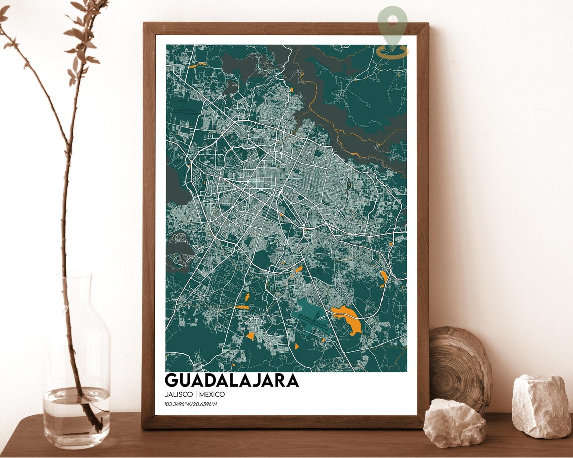 Guadalajara Jalisco Mexico Navy Green City Map Home Decor Poster - Image 5